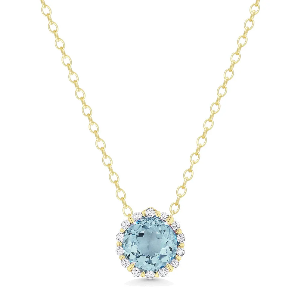 0.47Ct Aquamarine 16"pendant Necklace In 14K Yellow Gold