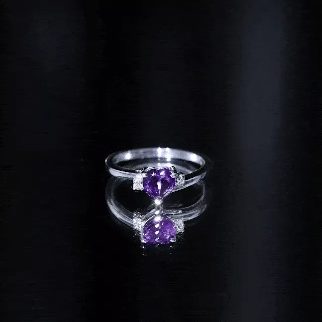 1 CT Heart Shape Amethyst Solitaire Promise Ring with Diamond