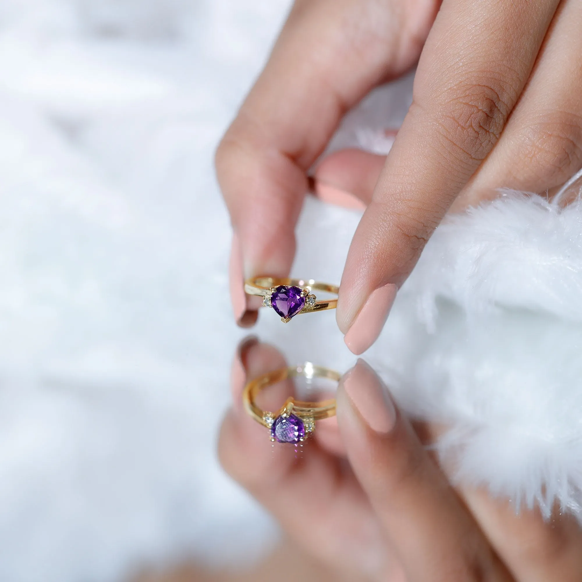 1 CT Heart Shape Amethyst Solitaire Promise Ring with Diamond
