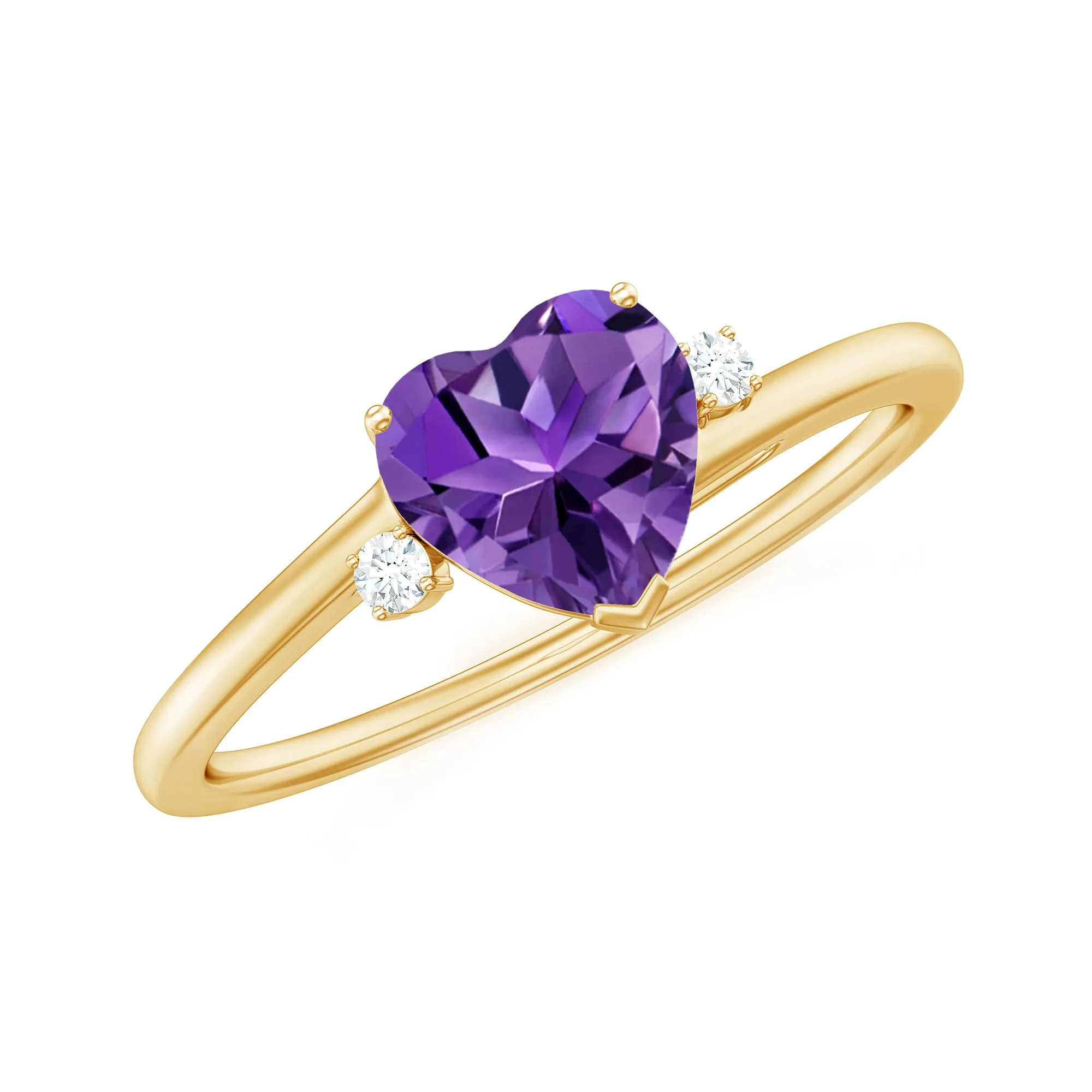 1 CT Heart Shape Amethyst Solitaire Promise Ring with Diamond