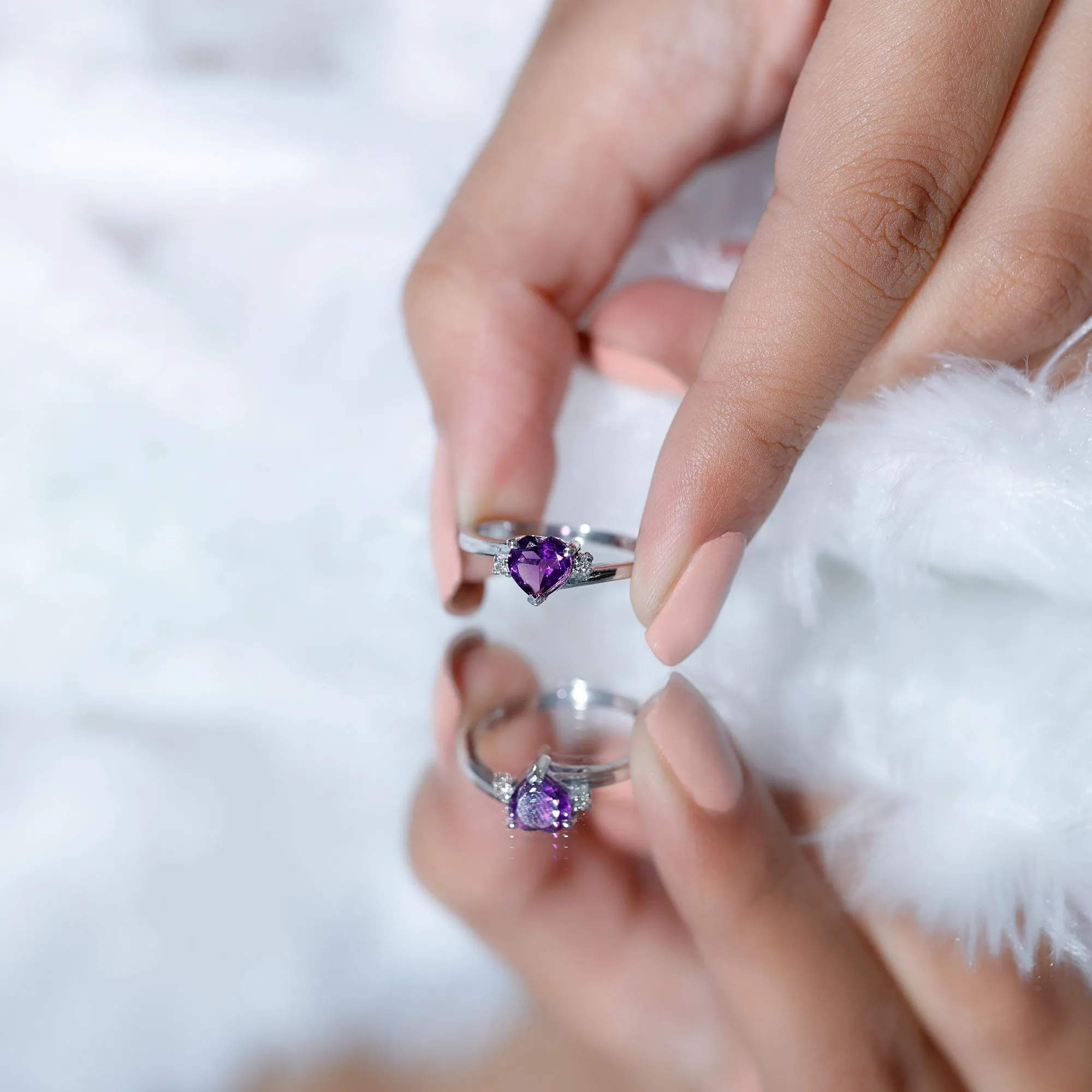 1 CT Heart Shape Amethyst Solitaire Promise Ring with Diamond