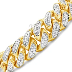 10K Solid Yellow Gold 3.25CT tw Round Cut Diamond 11.9mm Cuban Link Bracelet