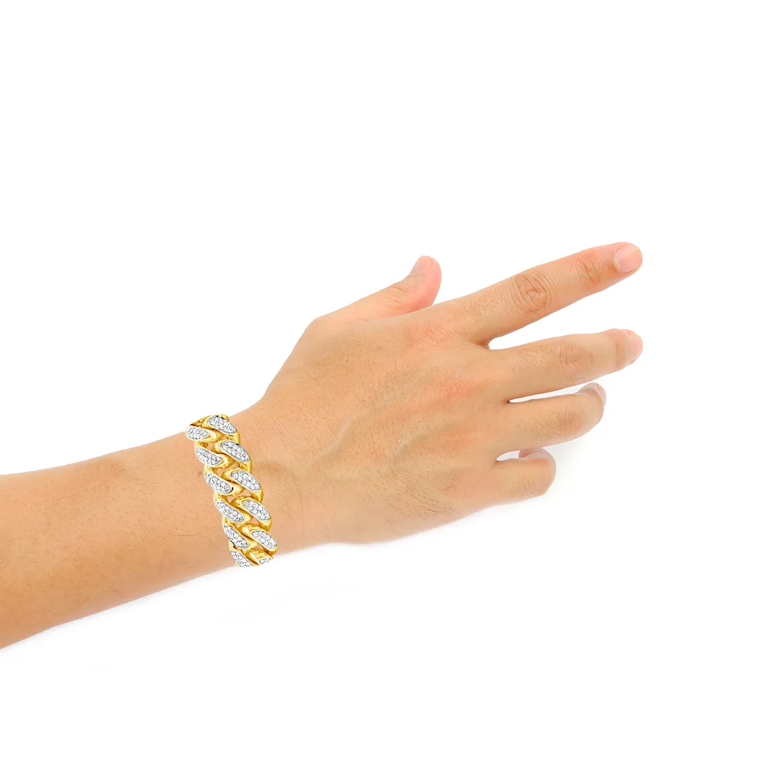 10K Solid Yellow Gold 3.25CT tw Round Cut Diamond 11.9mm Cuban Link Bracelet