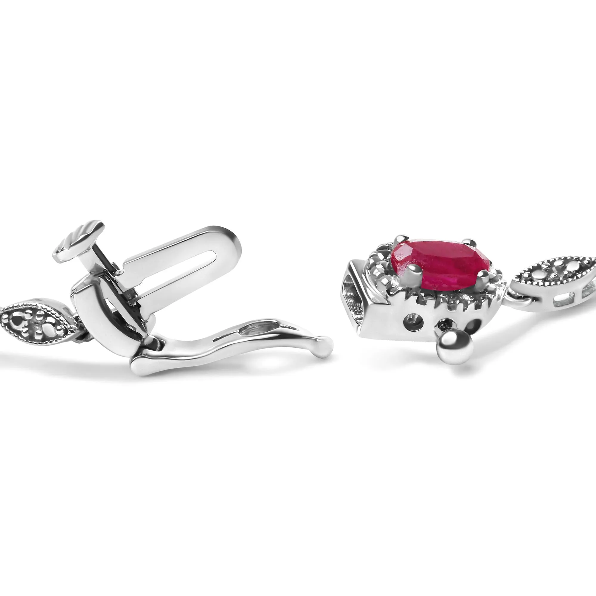 10K White Gold 4.5mm x 3mm Oval Ruby and Diamond Link Bracelet (H-I