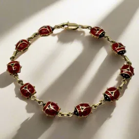 10k Yellow Gold Enamel Ladybug Bracelet