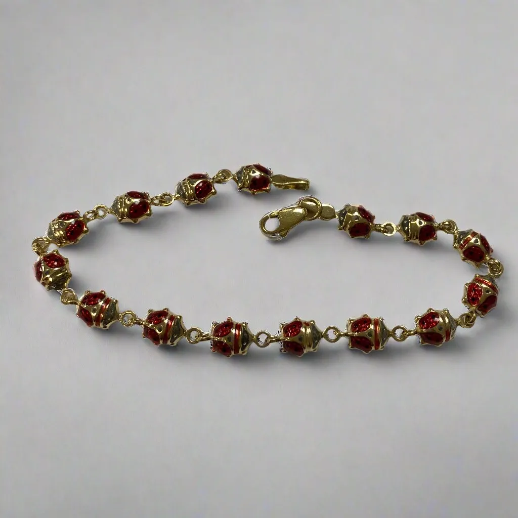 10k Yellow Gold Enamel Ladybug Bracelet