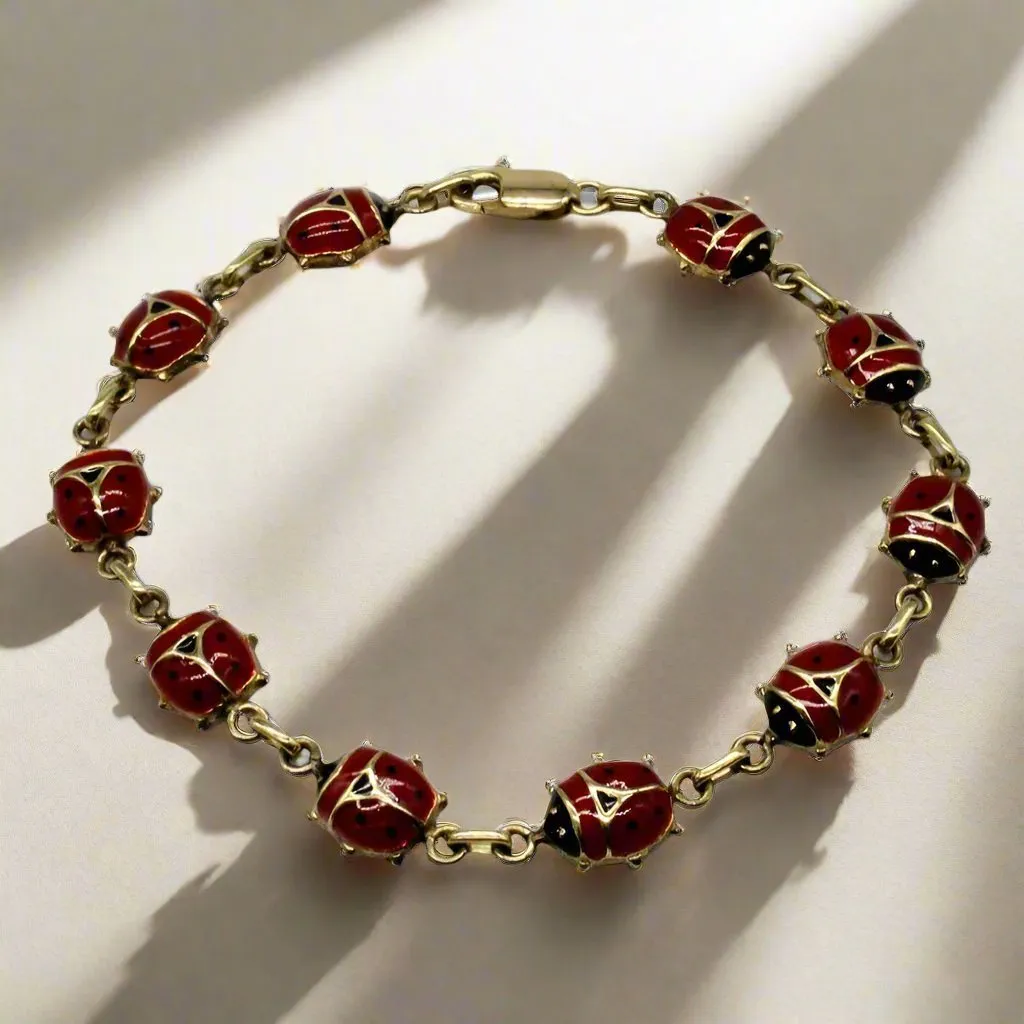 10k Yellow Gold Enamel Ladybug Bracelet