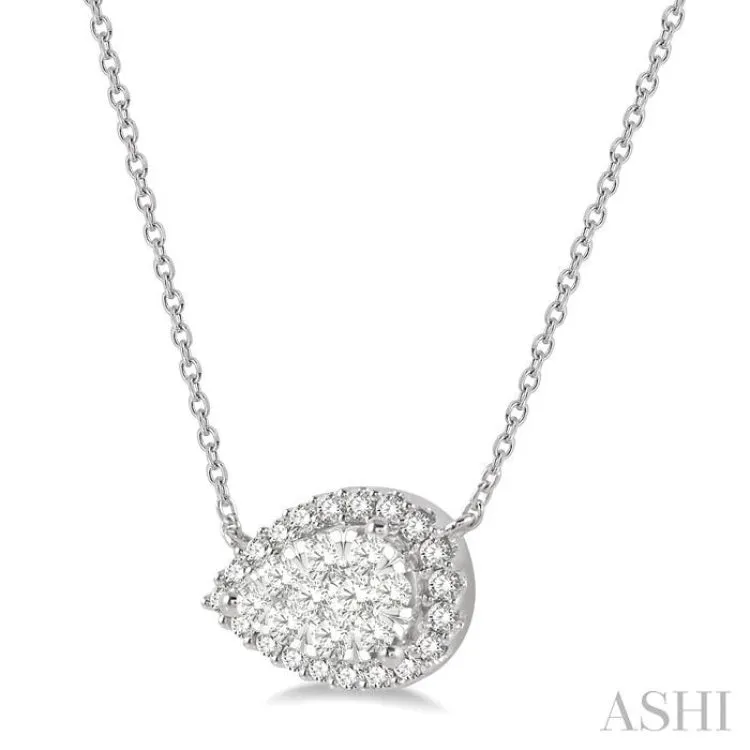 1/3 ctw Pear Shape Round Cut Diamond Lovebright Necklace in 14K White Gold