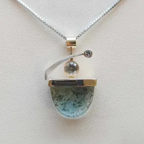 14K Shooting Star Necklace-Aquamarine, Oregon Sunstone, Diamond