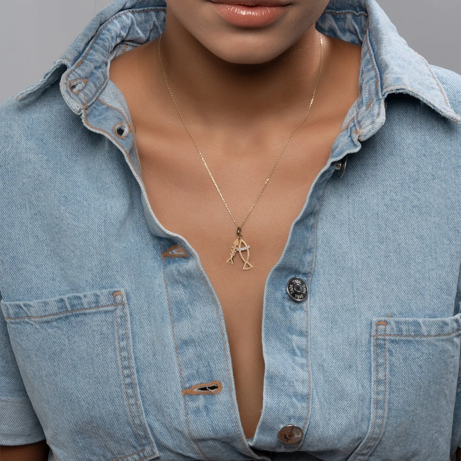 14K Solid Gold Fish Necklace