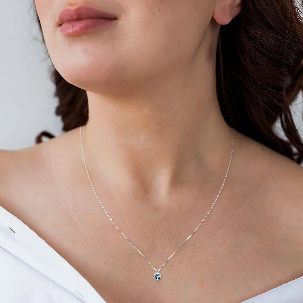 14K White Gold 4Mm Heart Aquamarine Pendant