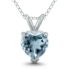 14K White Gold 4Mm Heart Aquamarine Pendant