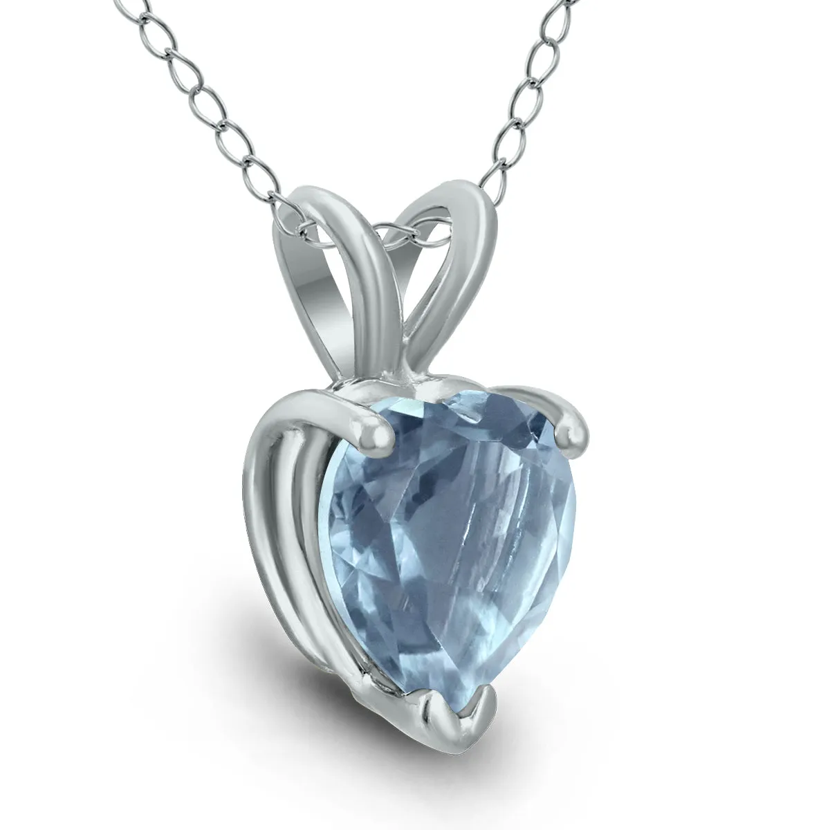 14K White Gold 4Mm Heart Aquamarine Pendant