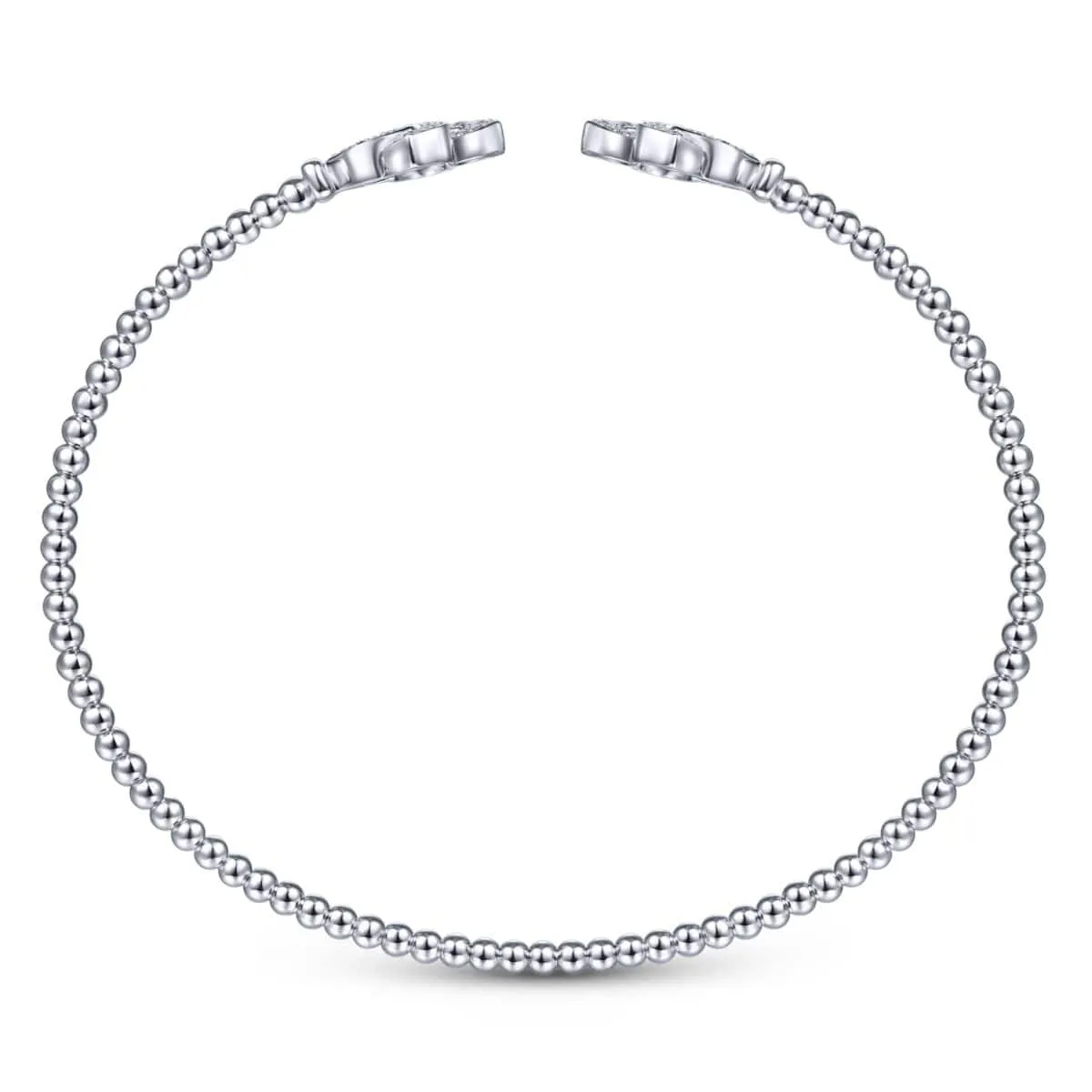 14K White Gold Bujukan Split Cuff Bracelet with Diamond Flower Caps - BG4256-62W45JJ