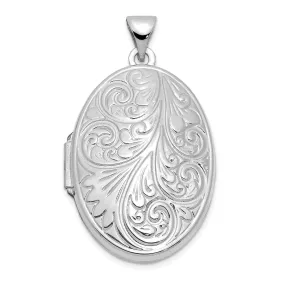 14k White Gold Scroll Oval Locket