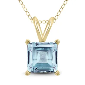 14K Yellow Gold 6Mm Square Aquamarine Pendant