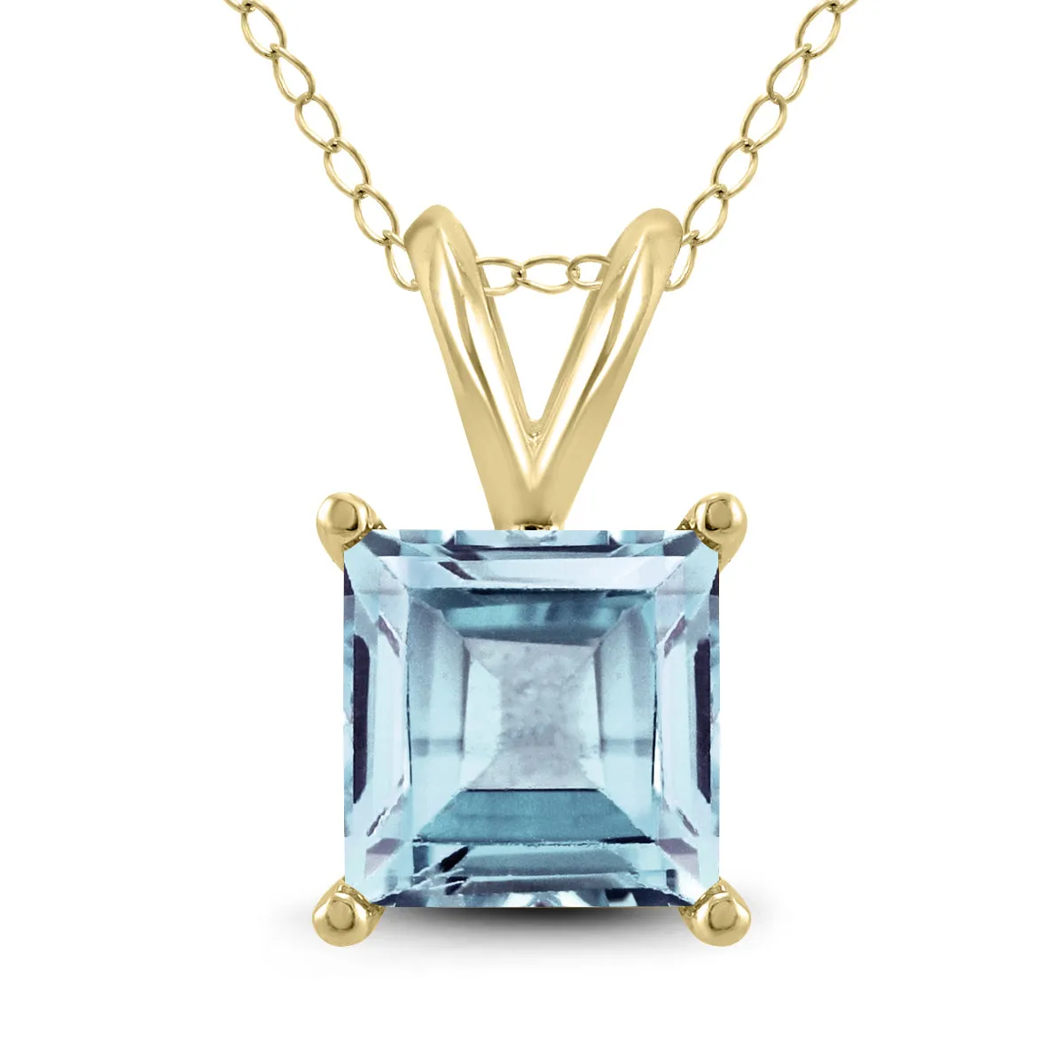 14K Yellow Gold 6Mm Square Aquamarine Pendant