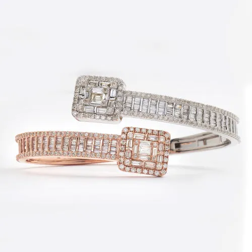 14KR W 6.25CTW DIAMOND CUFF BRACELET - BAGUETTE &