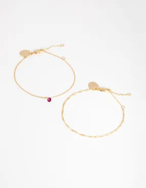 18ct Gold Plated July Ruby Cubic Zirconia Bracelet Set