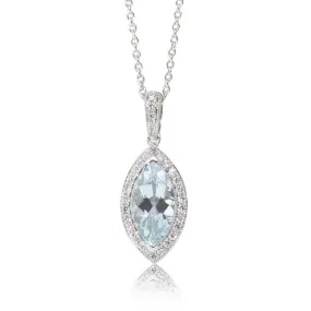 18ct White Gold Aquamarine & Diamond Halo Pendant