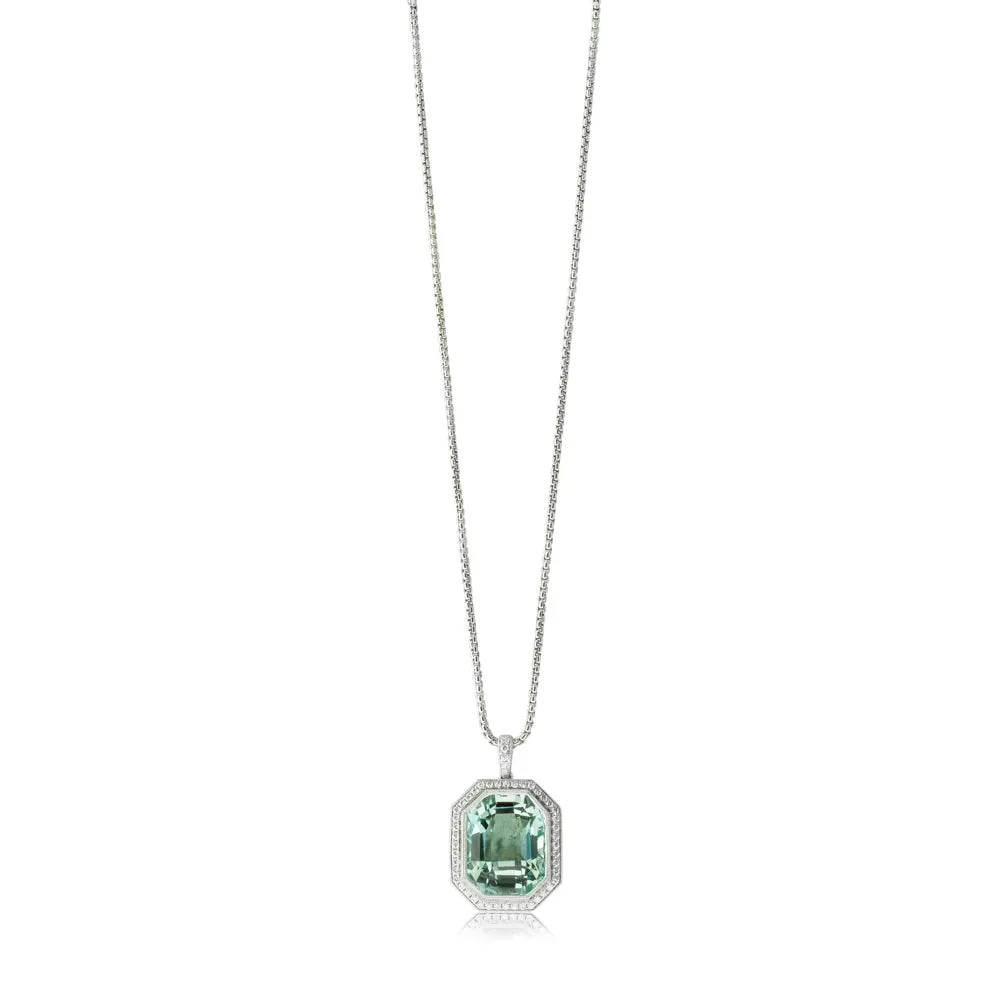 18ct White Gold Aquamarine & Diamond Necklace