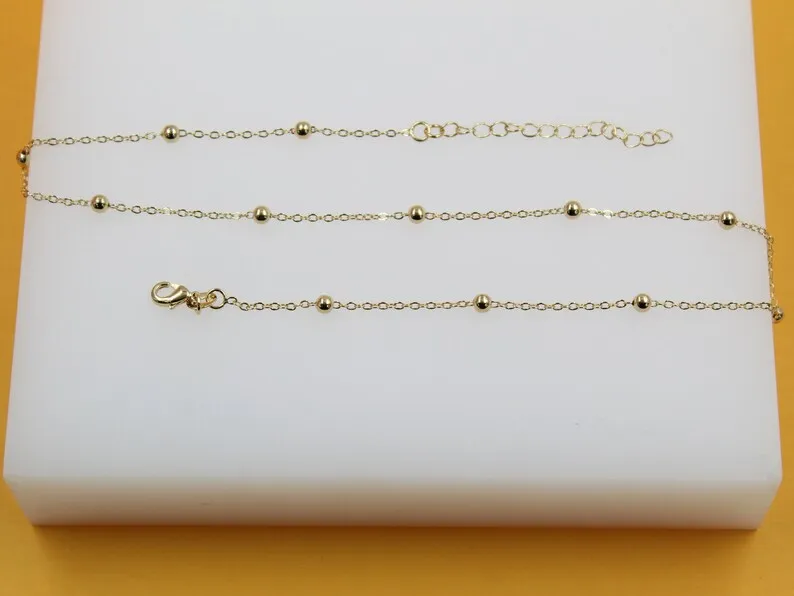 18K Gold Filled Beaded Cable Chain Necklace (F63)(I138A)