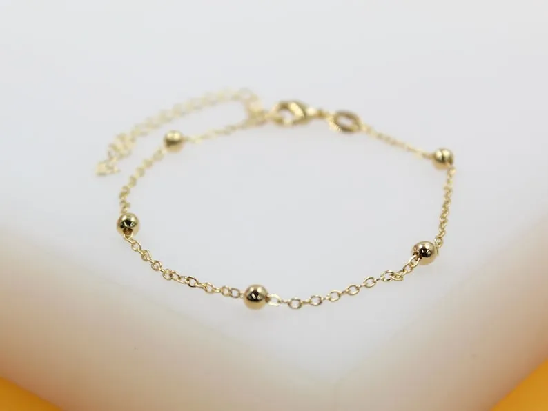 18K Gold Filled Beaded Cable Chain Necklace (F63)(I138A)