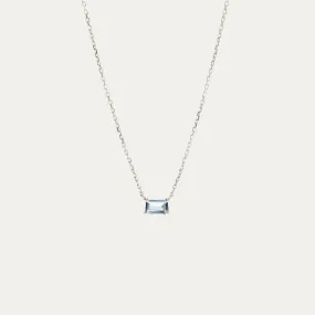 18k Gold Solitaire Emerald Cut Aquamarine Necklace