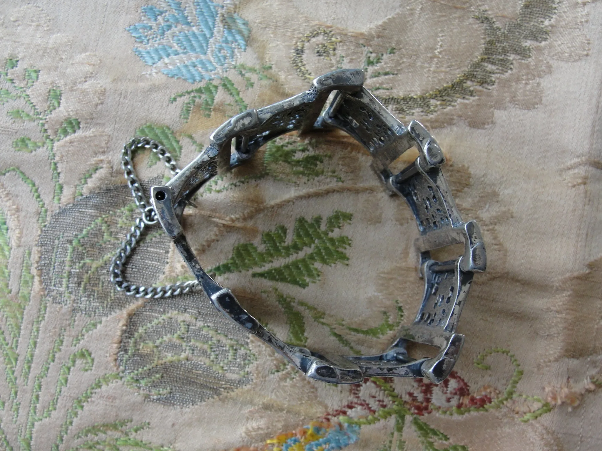 1960s 70s FABULOUS Robert Larin Brutalist Modernist Signed Wide Cuff Bracelet Silver and Pewter Large Bracelet UNIQUE Design Vintage Jewelry