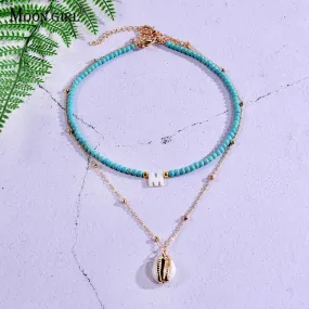 2 Pieces Custom Letter Shell Pendant Necklace for Women