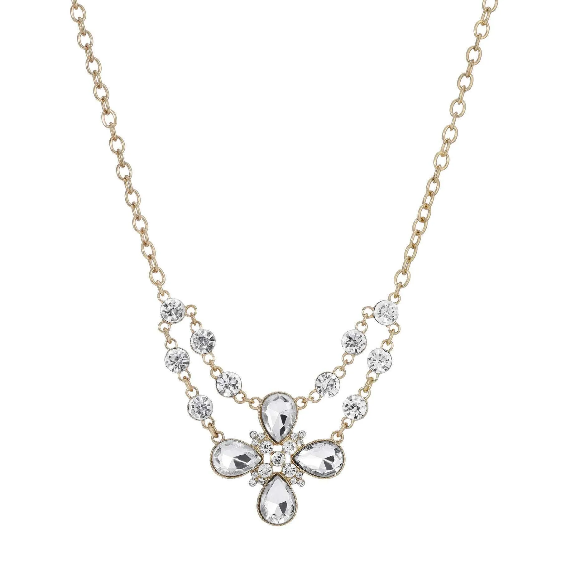 2028 Jewelry Clear Crystal Flower Necklace 16"   3" Extender
