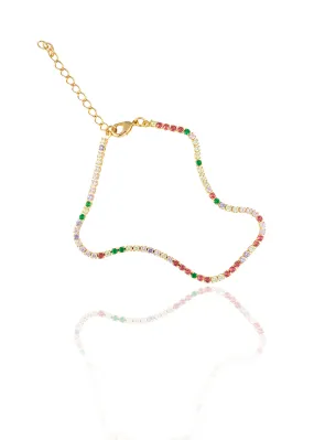 2mm Tennis Necklace Choker With Multicolor Round Clear Cubic Zirconia Stones (G209)(I435)