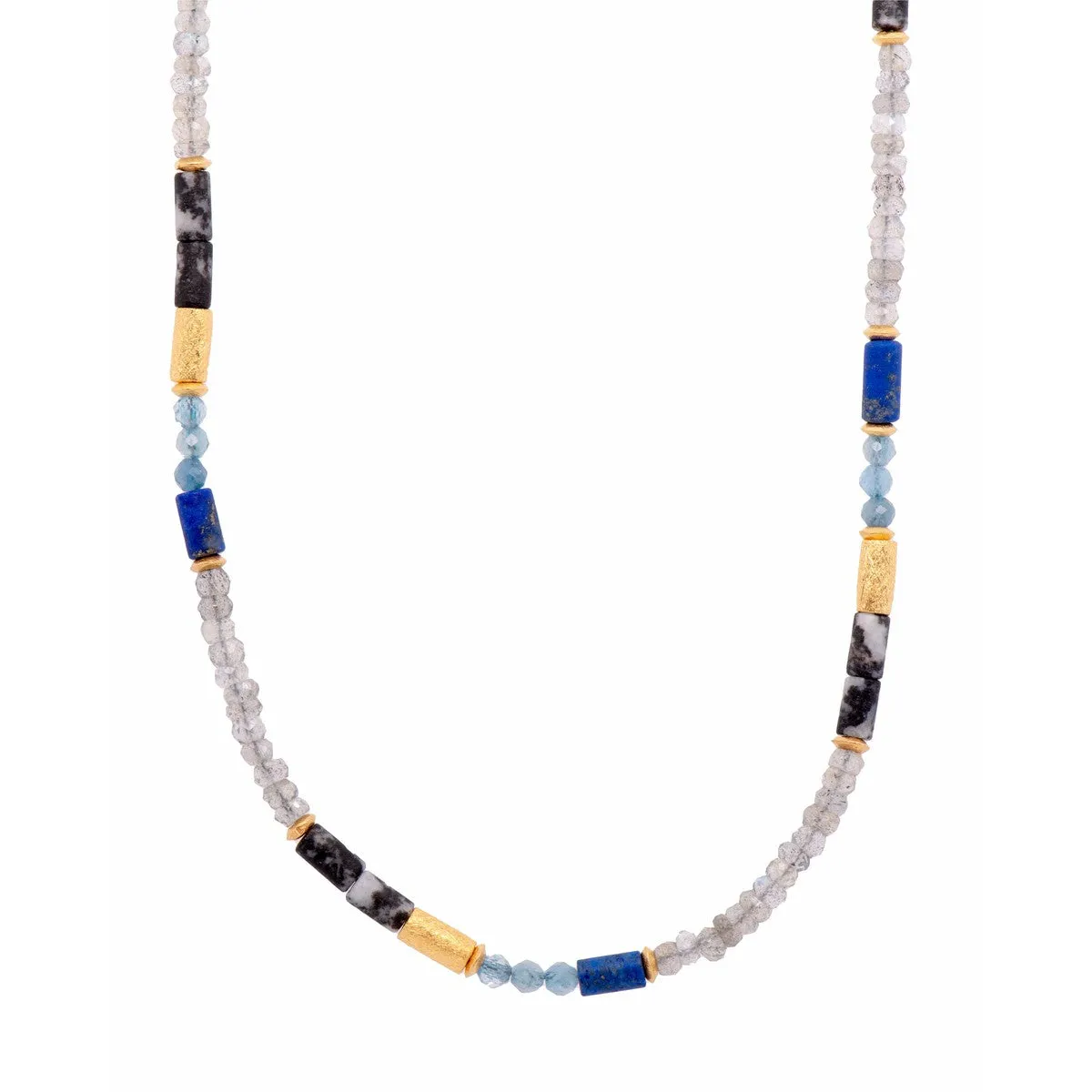 3mm Labradorite, Lapis, Aquamarine & Jasper 24K Gold Vermeil Necklace