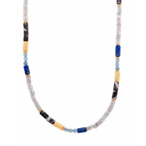 3mm Labradorite, Lapis, Aquamarine & Jasper 24K Gold Vermeil Necklace