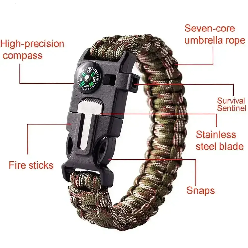 5 in 1 Paracord Survival Tactical Compass Bracelet (2pcs)