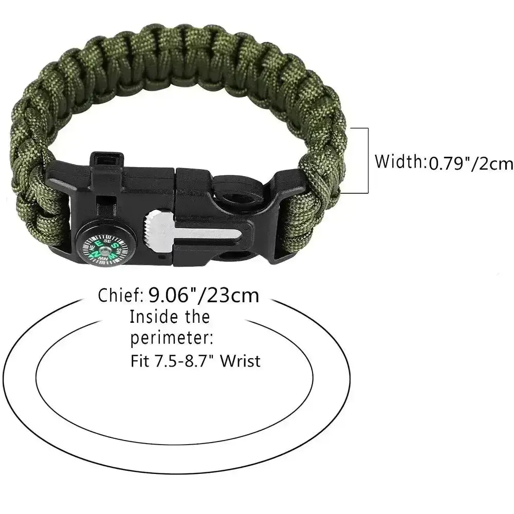 5 in 1 Paracord Survival Tactical Compass Bracelet (2pcs)