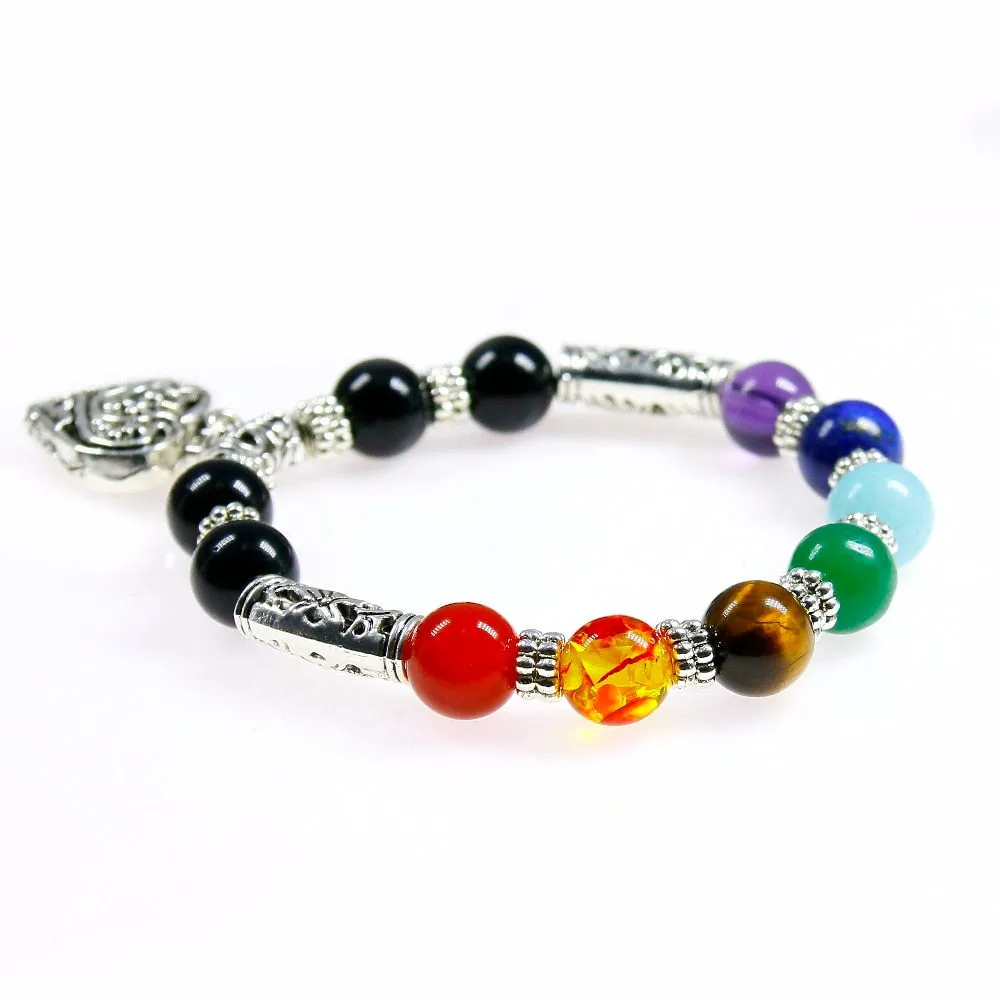 7 Colorful Healing Balance Stone Charm Heart Bracelets