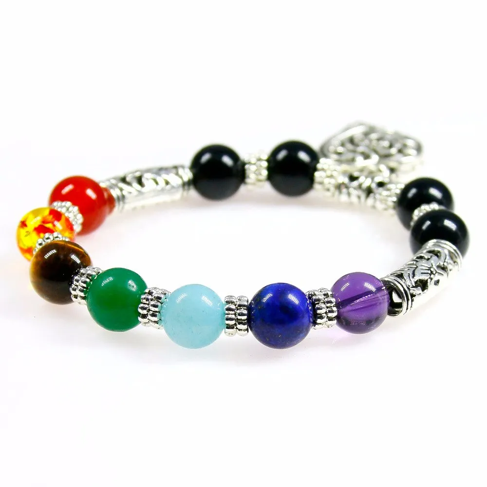 7 Colorful Healing Balance Stone Charm Heart Bracelets