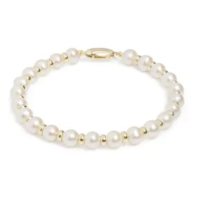 7.25" 6-6.5mm Cultured River Pearl and Gold Rondelles Bracelet | 9K Yellow Gold