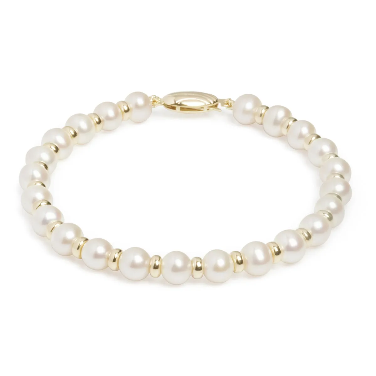 7.25" 6-6.5mm Cultured River Pearl and Gold Rondelles Bracelet | 9K Yellow Gold