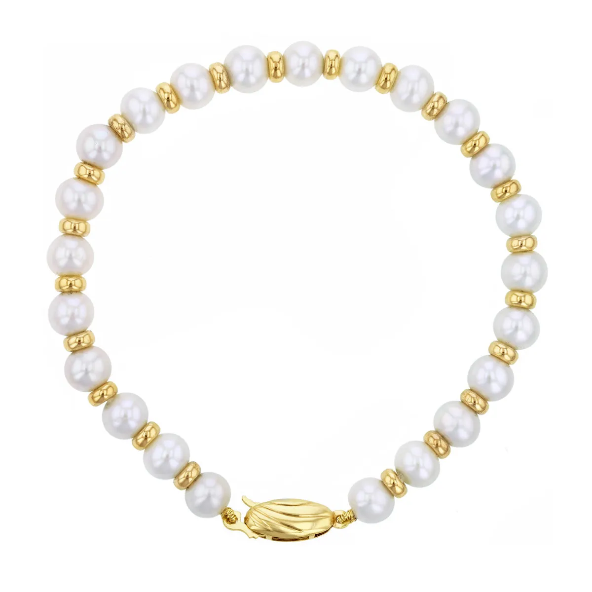 7.25" 6-6.5mm Cultured River Pearl and Gold Rondelles Bracelet | 9K Yellow Gold