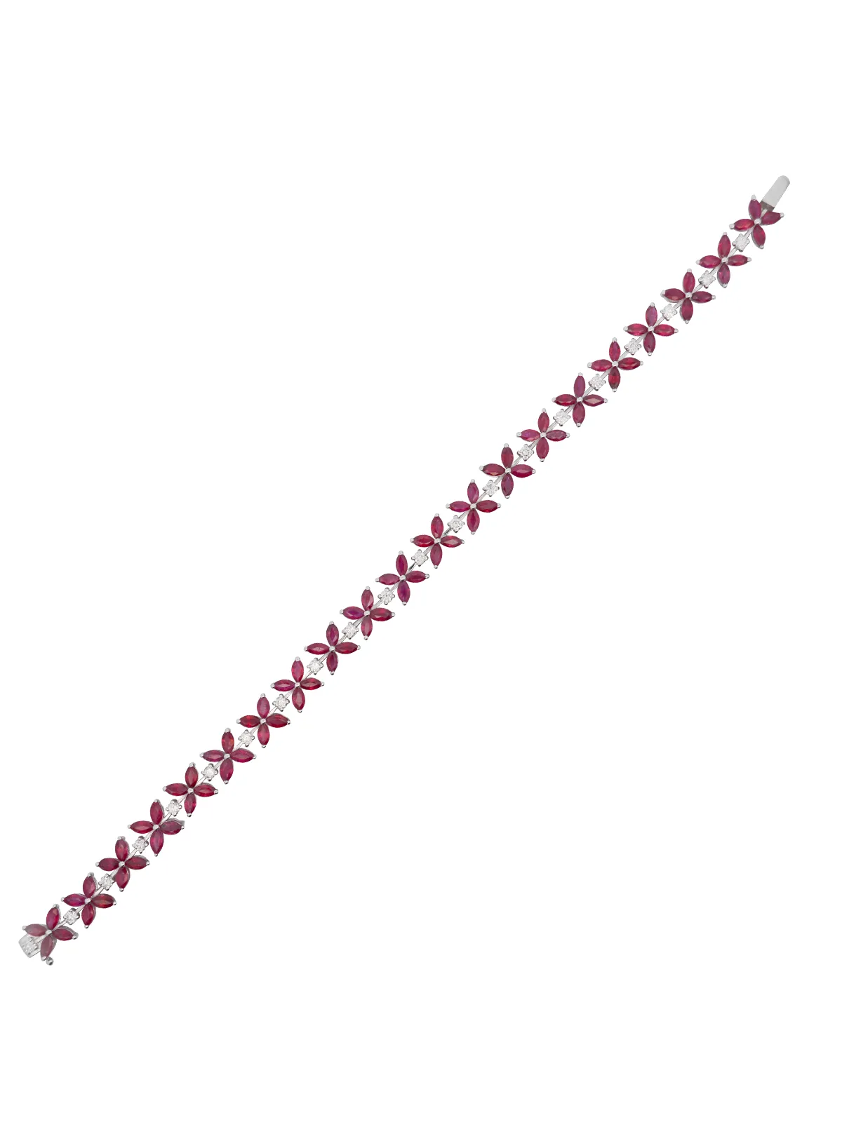 9.25ct Diamond Ruby 18K Gold Floral Tennis Bracelet
