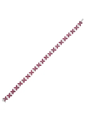 9.25ct Diamond Ruby 18K Gold Floral Tennis Bracelet