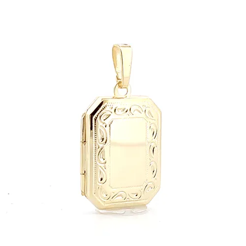 9ct Yellow Gold 2 Picture Rectangular Engraved Locket Pendant Necklace