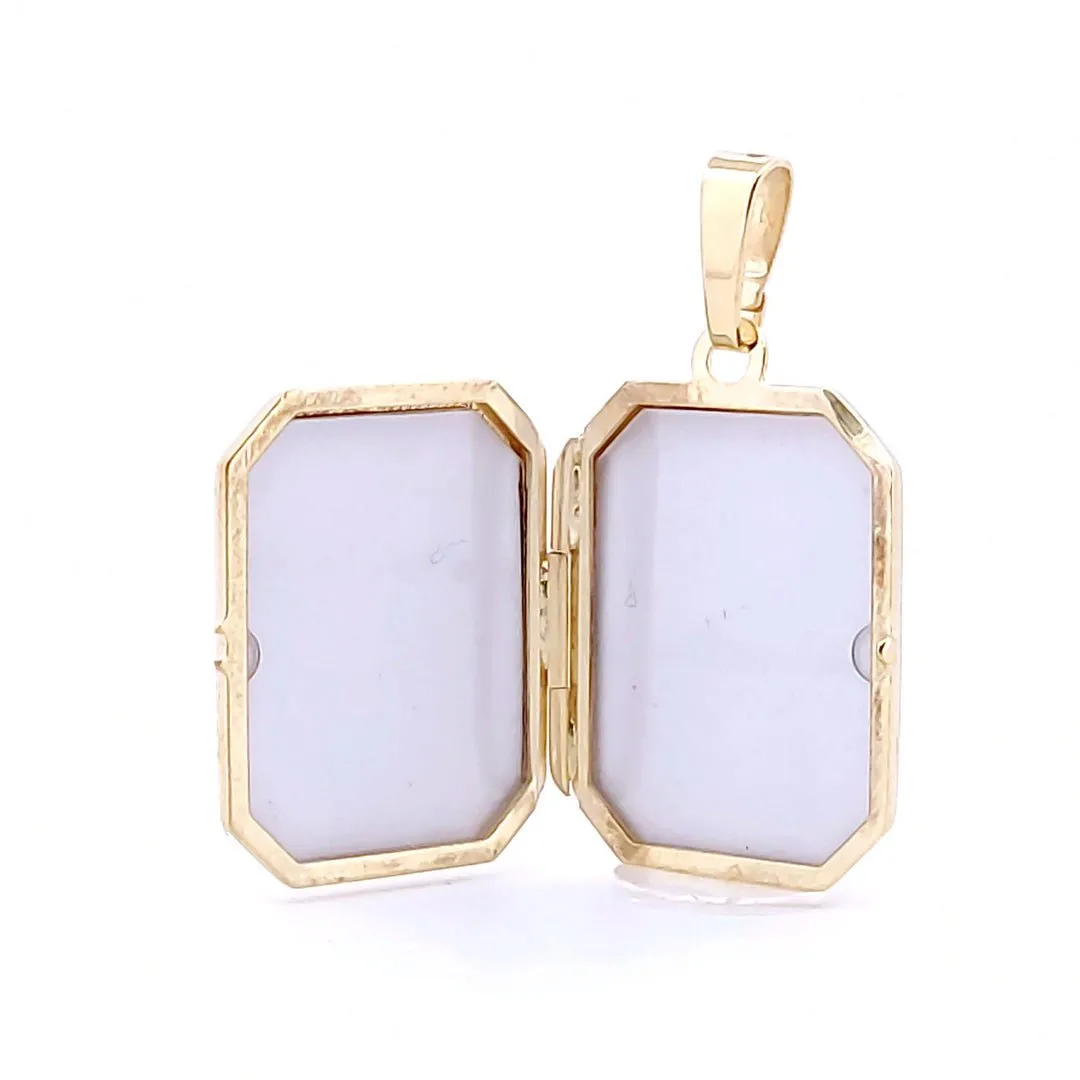 9ct Yellow Gold 2 Picture Rectangular Engraved Locket Pendant Necklace