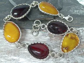 9" - 10" Amber, Sterling Silver Bracelet