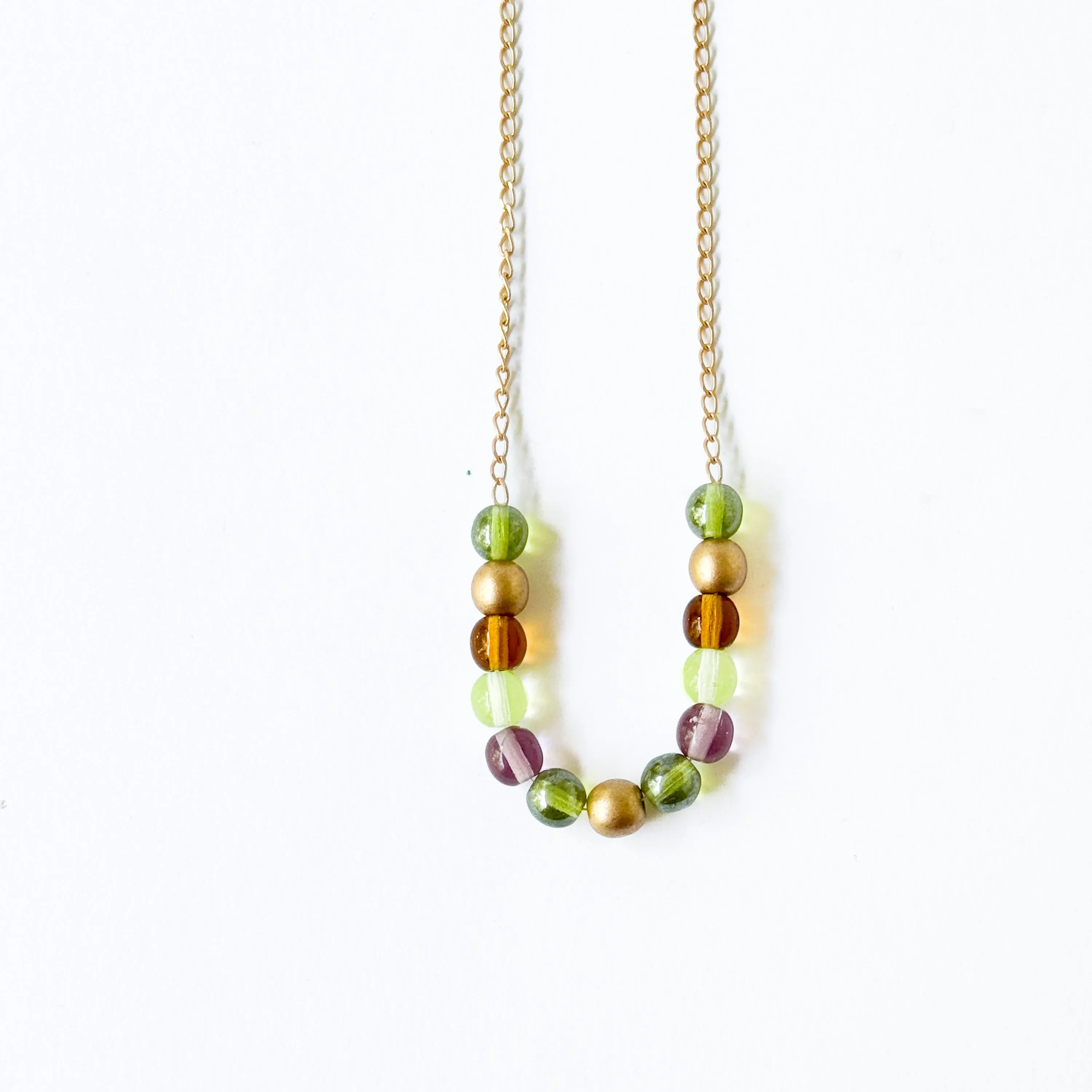 Adjustable Colorful Bead Necklace With Gold Chain