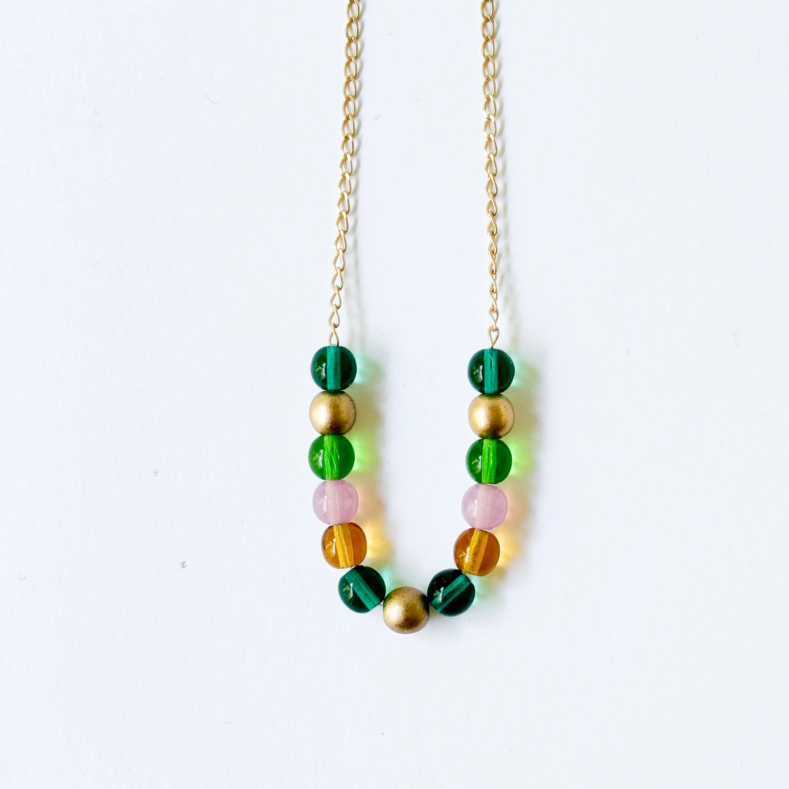 Adjustable Colorful Bead Necklace With Gold Chain