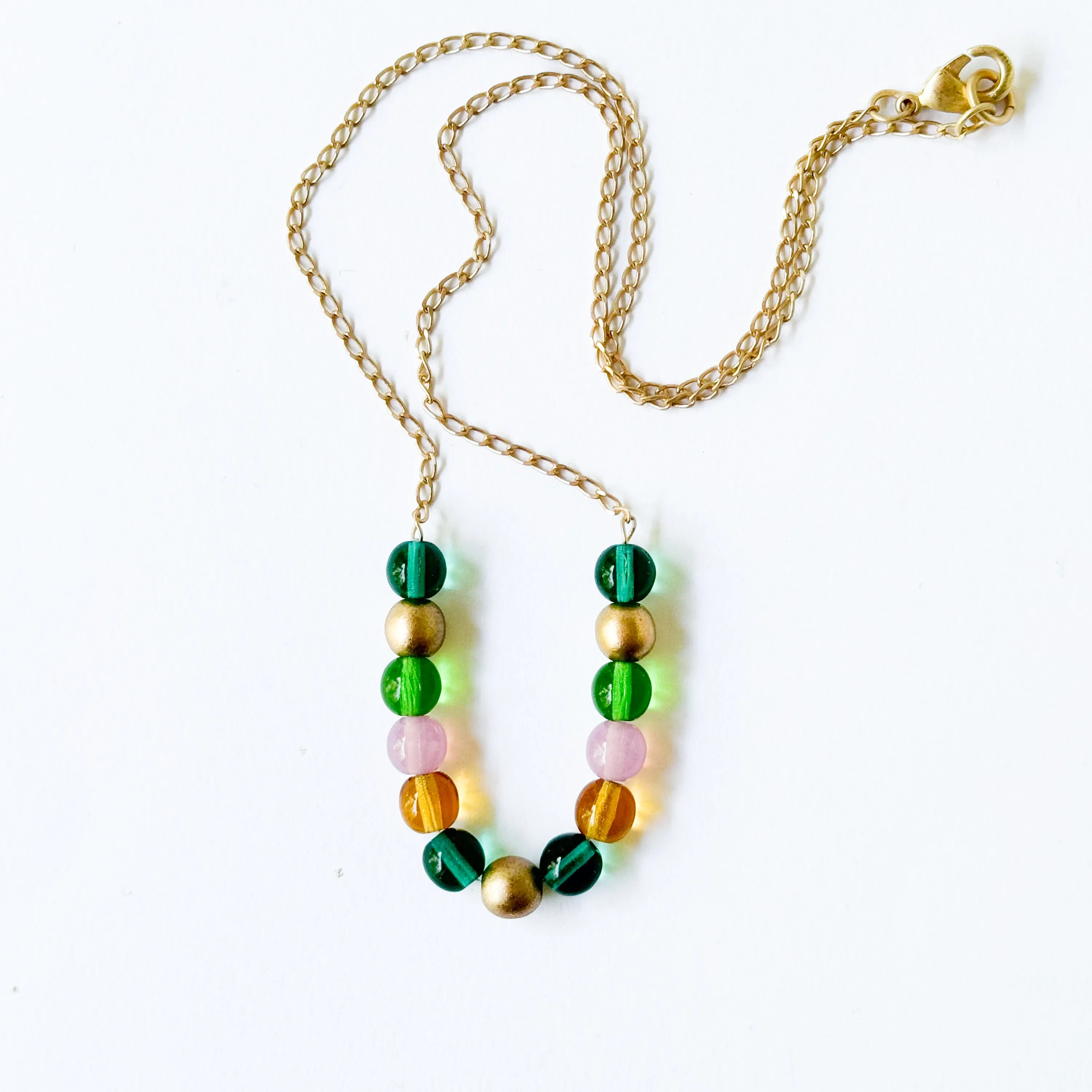 Adjustable Colorful Bead Necklace With Gold Chain