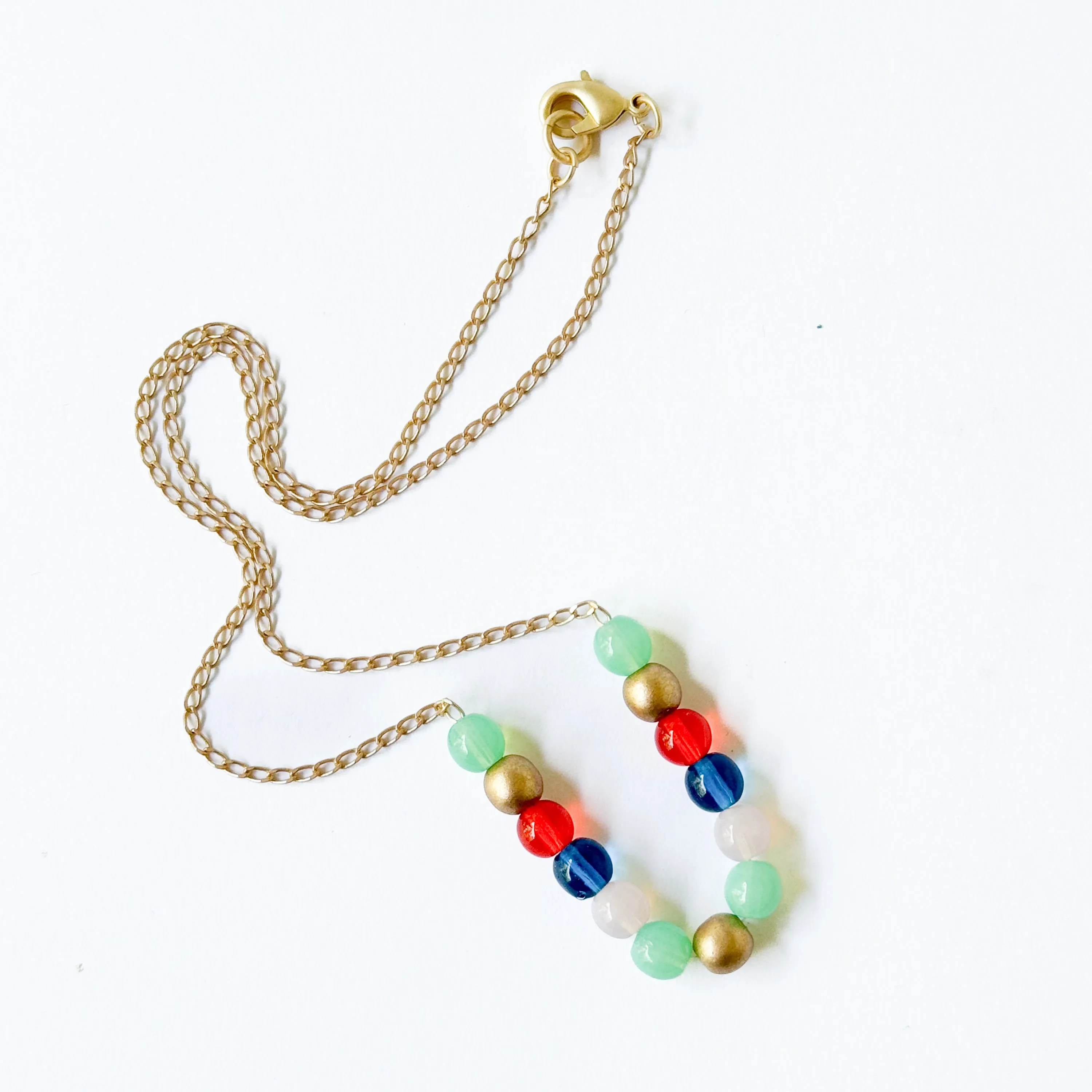 Adjustable Colorful Bead Necklace With Gold Chain